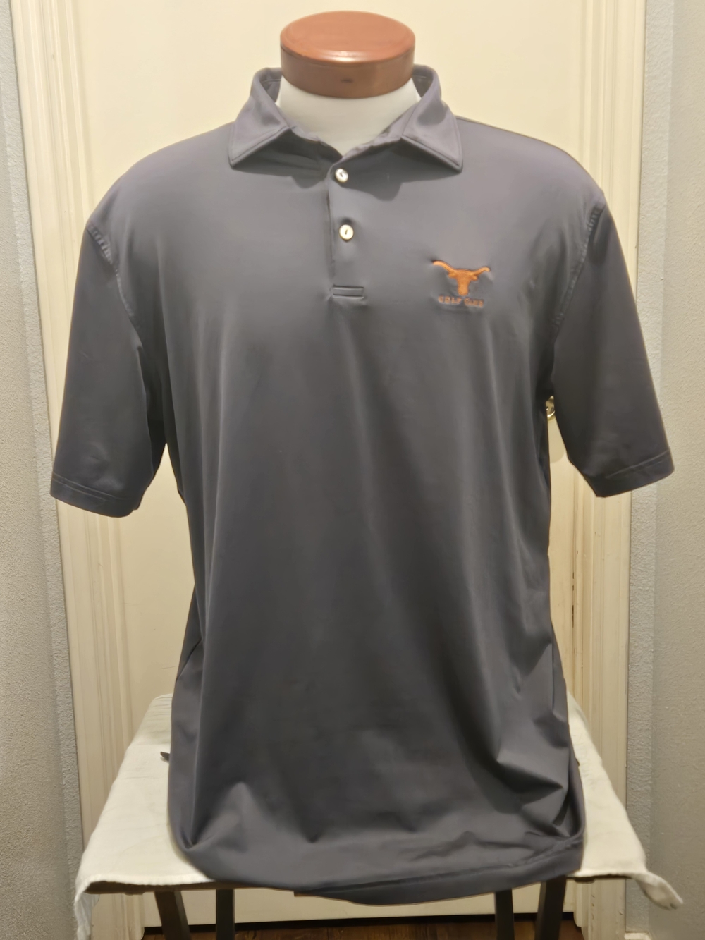 Peter Millar Gray Polo with Orange Embroidered Longhorn